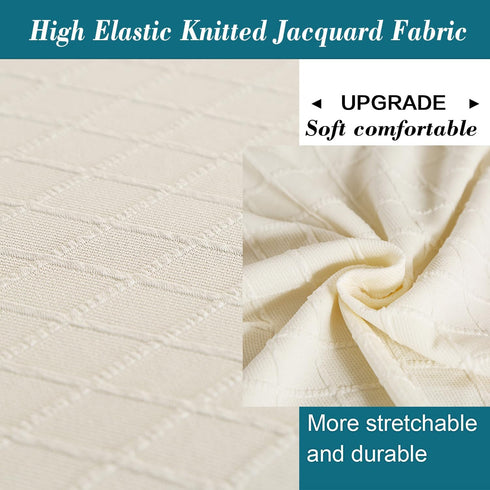 ANWUCHEN Ottoman Cover - Stretch Knitted Jacquard Slipcover - Thick Storage Ottoman Covers - Small White