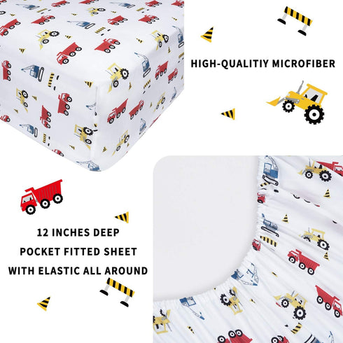 Set 3Pcs, Softan Bed Linen for Kids, Twin Size, Microfiber, Trucks Design, Deep Pocket