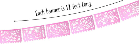 Mexican Banner Flags Light Pink Papel Picado - Over 60 feet Long Pastel Pink Tissue Paper Garland for Weddings,