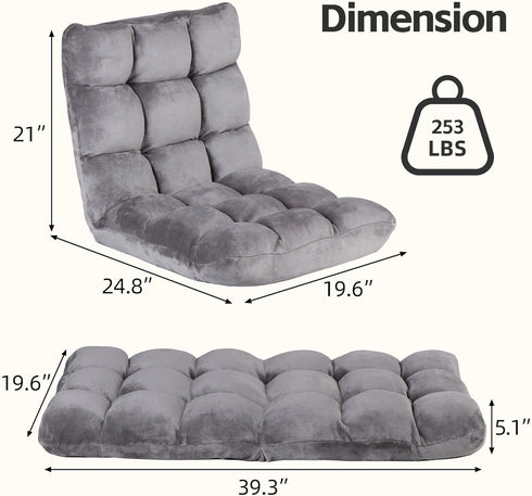 Nouva 14-Position Adjustable Floor Chair Sofa Bed Foldable Cushion Video Gaming Chairs Bean Bag Chair Reading Seating