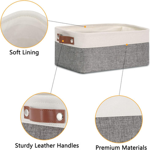 DULLEMELO Small Storage Baskets 6 Pack, Fabric Collapsible Gift Baskets for Home and Office Organizing, White & Grey