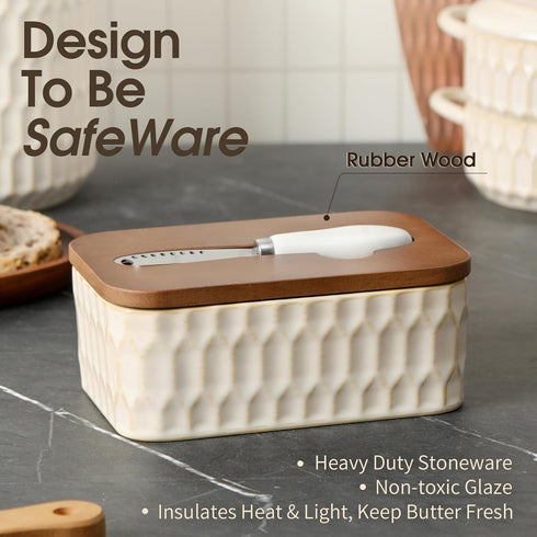 Countertop, Butter Dish with Lid, Ceramic Butter Dish for Airtight Butter Keeper with Knife, Butter Storage, Kitchen