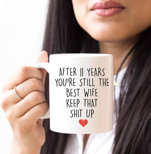 YouNique Designs 11 Year Anniversary Coffee Mug for Her, 11 Ounces, 11th Wedding Anniversary Cup for Wife