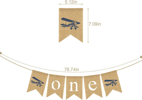 Rainlemon 1st Jute Burlap Airplane Theme One High Chair Banner Boy Birthday Party Highchair Decoraiton