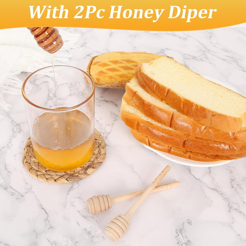 SlZKADY 12 Oz 2 Honey Jar with Wooden Dippers and Lid,Honey Pot Dispenser,Clear Glass Honey Container for Home