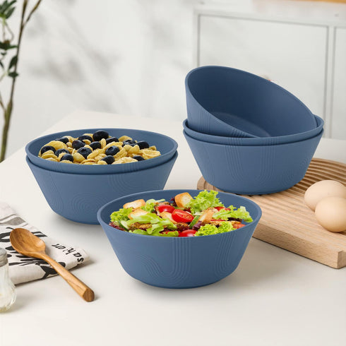 Homienly 36 Oz Wheat Straw Bowls Set of 6, Unbreakable Dinnerware, Microwave & Dishwasher Safe, Navy Blue