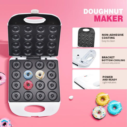 DSP All in One Mini Donut Maker - Non-Stick Electric Doughnut Machine for 16 Mini Donuts, 1400W
