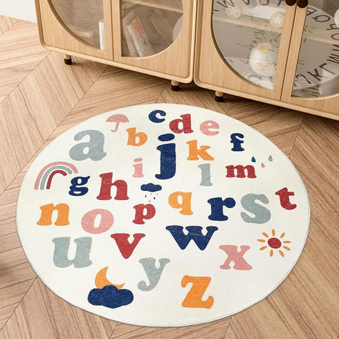 4ft,Fluffy ABREEZE Round Kids Play Mat Faux Wool Kids Rug Non-Slip Childrens Carpet ABC Number Educational Learning
