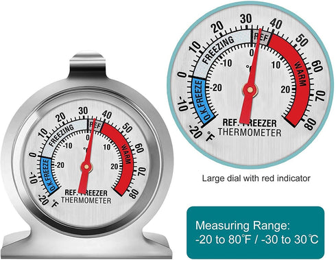 Refrigerator Thermometer, Large Dial Freezer Thermometer, Classic Series Temperature Thermometer for Refrigerator