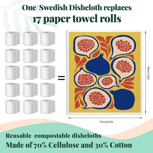 LARTSFRO Summer 4 Pack Swedish Dishcloths for Kitchen, Papaya Reusable Paper Towels Washable, Lemon Pineapple Swedish