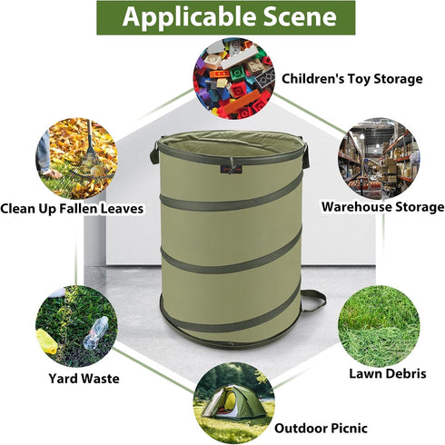 Hard Bottom Collapsible Garden Bag, 45 Gallon Pop Up Trash Can for Camping, Reusable Yard Waste Bags for Patio, Leaf,