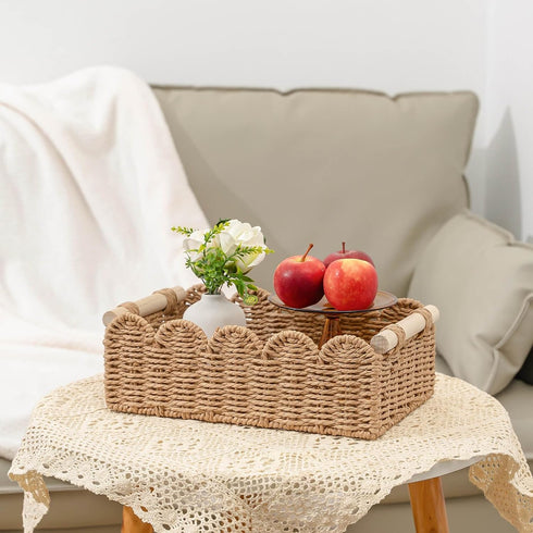 Countertop CubesLand Toilet Paper Storage Organizer Basket, Scalloped Decorative Baskets for Over Toilet Shelves