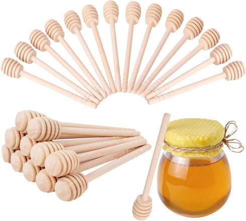 CJFocus 100 PCS Wooden Honey Sticks Dipper 6 Inch, Mini Honeycomb Honey Stirrer