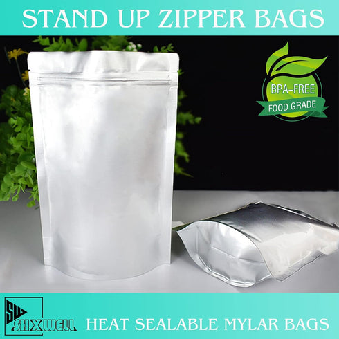 50pcs 1 10 10"x14" Storage(10"x14", Gallon Mylar Bags for Food Storage, Mil Stand-Up Zipper Pouches Resealable and Heat