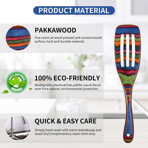 Spurtle Set, Wooden Utensils for Cooking, WOSPONFAN Kitchen Utensils Set, Pakkawood Kitchen Tools
