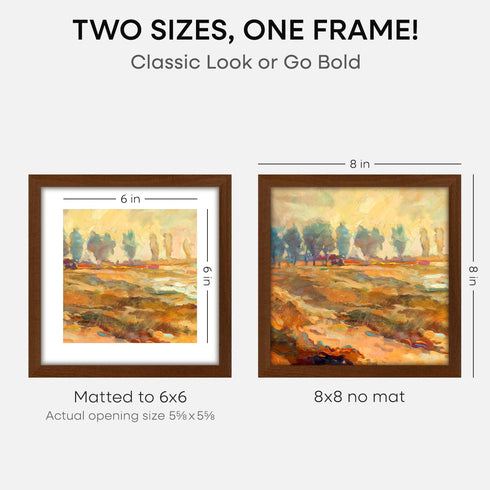 8x8 8 8 6 6 8by8 6x6 inch Set 1 Homeforia Picture Frame Brown, High-End Dark Oak x Square Brown Wood Frame with Mat by