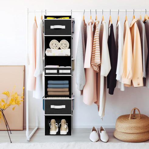 Univivi 6 Shelf Hanging Closet Organizer and Storage with 4 Removable Drawers & 6 Side Pockets,Wardrobe Clothes Organizer,Closet Hanging Shelves,Hanging Storage Organizer,Foldable by Univivi