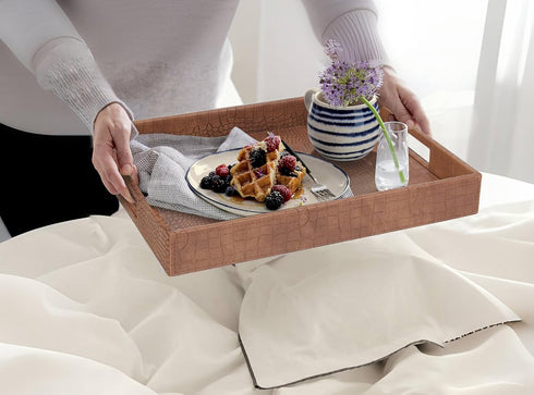 Countertop, 16.2 12.2 2 inches, HofferRuffer Rectangle Serving Tray with Hole Handles for Coffee Table, Breakfast, Tea