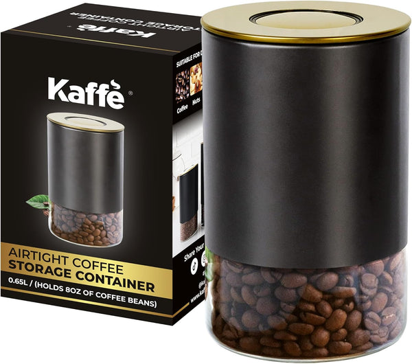 Kaffe Glass Coffee Canister (8oz) with Airtight Lid, BPA Free Glass & Stainless Steel Kitchen Storage Container