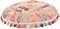 GANESHAM Vintage Indian Handmade Bohemian Patchwork Cotton Foot Stool, Round Floor Pillows & Cushion Cover (White, 32