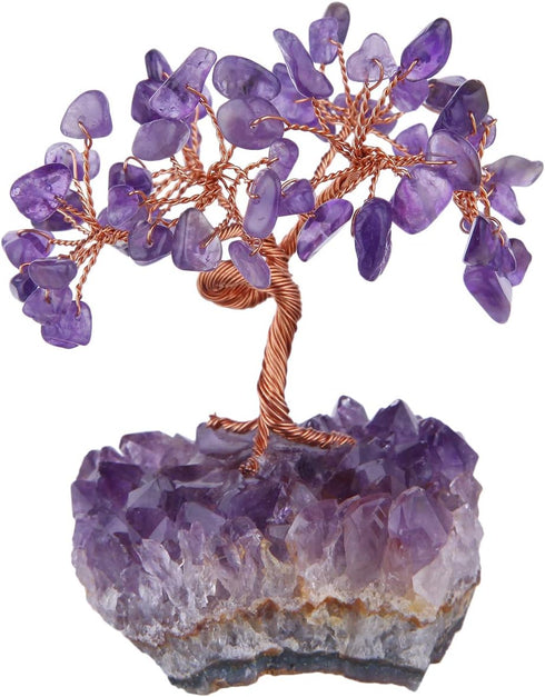 mookaitedecor Amethyst Crystal Tree with Cluster Crystals Base, Bonsai Money Tree for Wealth and Luck
