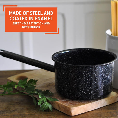 Mirro 1 Quart Enamel Sauce Pan, Speckled Finish Cookware