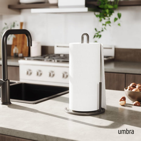 Umbra Squire Free-Standing Paper Towel Holder for Kitchen or Bathroom, Modern Metal Design Looks Like Cast Iron, Black