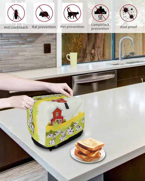 Toaster Cover, Farmhouse Cute Cow 2 Slice, Soft Washable Dust-proof Cover with Pockets for Small Appliance