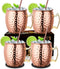 LIVEHITOP Moscow Mule Mugs Set of 4, Handcrafted Copper Cocktail Cups with Coasters for Cold Drinks and Parties