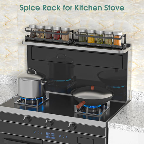 2 Pack 8 2 PACK) LUCYCAZ Wall Mounted Spice Rack with Hooks, Spice Organizer Shelf for Stove Cabinet Pantry Door,Screw