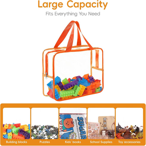YLQLA 9 Packs Blocks,Puzzle,Books...(9 Large Toy Storage Bags,Kids Toy Organizer with Zipper and Lables,Clear PVC Board