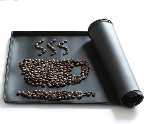 PIVBY Silicone Mat - 18.9 x 11.8" Black Coffee Maker Accessory with Lip for Automatic Machines
