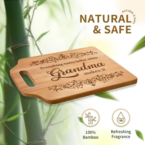 Engraved Bamboo Cutting Board for Grandma, 12.3"L x 8.7"W x 0.4"Th, Birthday Gifts from Grandkids