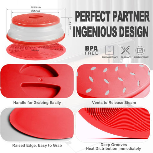 2 in 1 Aidacom Microwave Mat & Food Cover, Multi-use Silicone Trivet, Pot Holders, Drying, Baking, Red