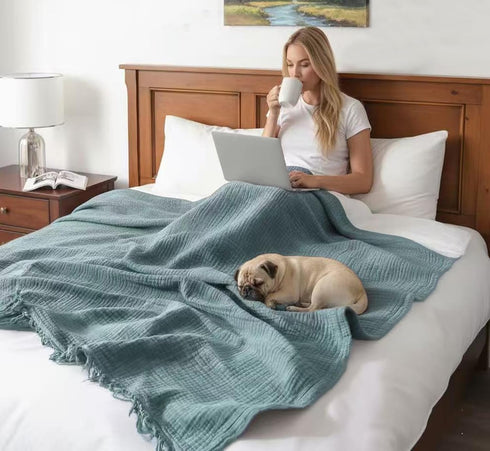 KyraHome 100% 60"x80" Cotton Throw Blankets for Couch, Plant-Dyed Breathable Lightweight Gauze Soft Muslin Throw