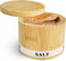 Salt Box Bamboo Salt Container with Swivel Lid and Spoon, Small Spice Cellar with Magnetic Seal - 8 oz Capacity