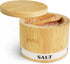 Salt Box Bamboo Salt Container with Swivel Lid and Spoon, Small Spice Cellar with Magnetic Seal - 8 oz Capacity