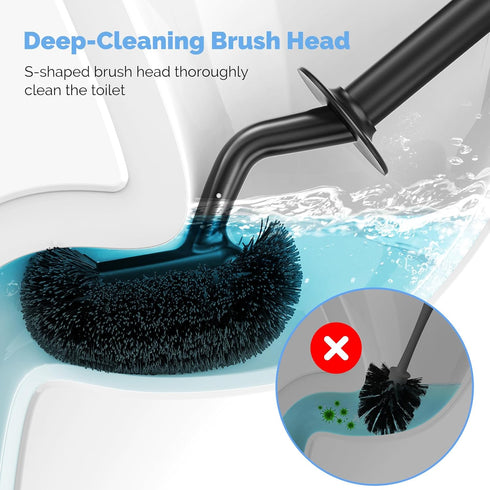Set: HAMITOR Toilet Bowl Brush Holder Curved Design with Holder for Deep Cleaning Under Rim - Compact Hidden Scrubber