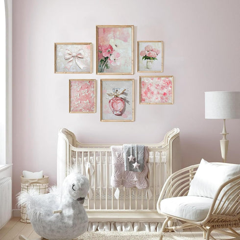 Lwoztra 8x10x6 Inch Pink Nursery Wall Art Floral Bow Canvas Prints Girls Room Wall Decor Pink Flower Pictures Coquette