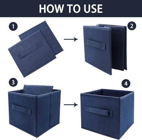 Small Storage Bins - Collapsible Fabric Organizer 3 Pack, 9.0"x7.5"x7.5" for Closet and Kids Toys, Blue