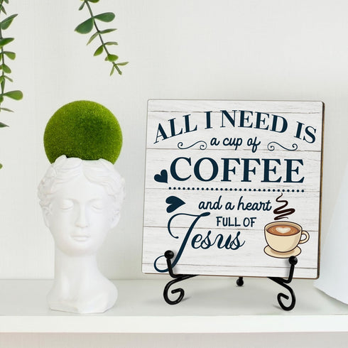 Zwsrplo -MP33 Coffee Bar Decor, Coffee Station Signs Jesus Sign, Christian Gifts Home Office Desk Decor Wood Sign