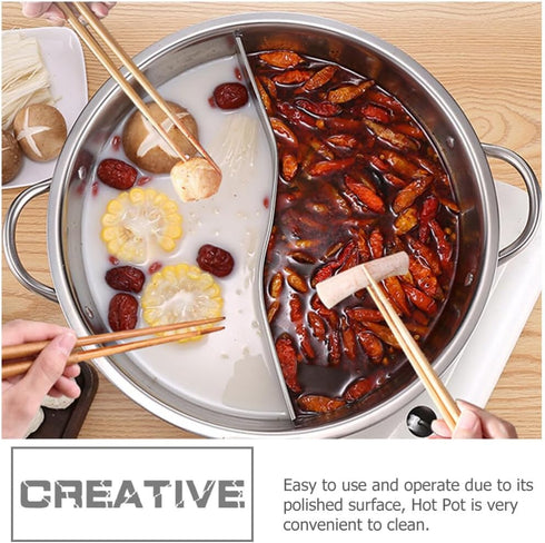 PACKOVE Double Flavor Hot Pot, Divided Stainless Steel Soup Pot, Dual Sided Shabu Shabu Pot for Home