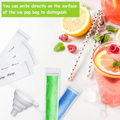 450 3 Smoothies(8.7 2.4 Inch) Shappy Pcs Disposable Ice Pop Mold Bags with Silicone Funnels Freezer Tubes with Zipper