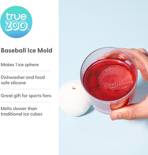 True Zoo Baseball Ice Mold, Silicone Ice Sphere Maker, Set of 1, White, Dishwasher Safe