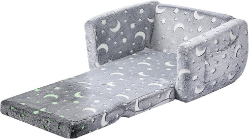 2-in-1 28D VEVOR Kids Sofa, Foldable Toddler Soft Couch with Armrests, Glow in The Dark Kids Couch Fold Out with Sponge
