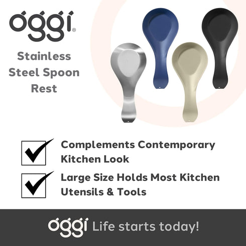 OGGI Stainless Steel Spoon Rest, Long Handle for Kitchen Utensils, Great for Counter, Stove Top, or Coffee Station