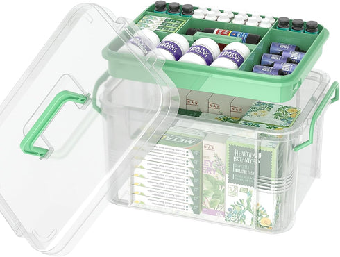 NZYNZY 15qt Clear Medicine Organizer Storage Box with Tray, Plastic First Aid Box