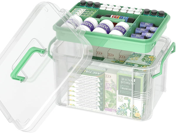 NZYNZY 15qt Clear Medicine Organizer Storage Box with Tray, Plastic First Aid Box