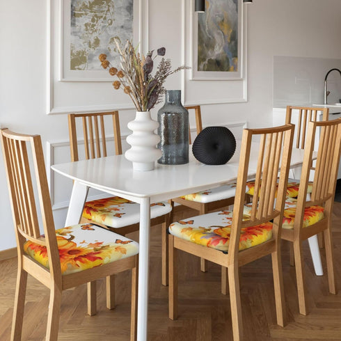 Set of 2 Removable Chair Seat Covers, Fall Sunflowers Stretchable Slipcovers for Dining Room, 16.9x16.9 Inches