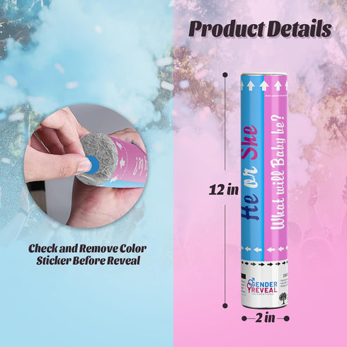 4 Pack 2 2 POPUPARTY Gender Reveal Confetti Powder Cannon | Pink & Blue - Confetti and Powder Poppers | Ideal for Baby